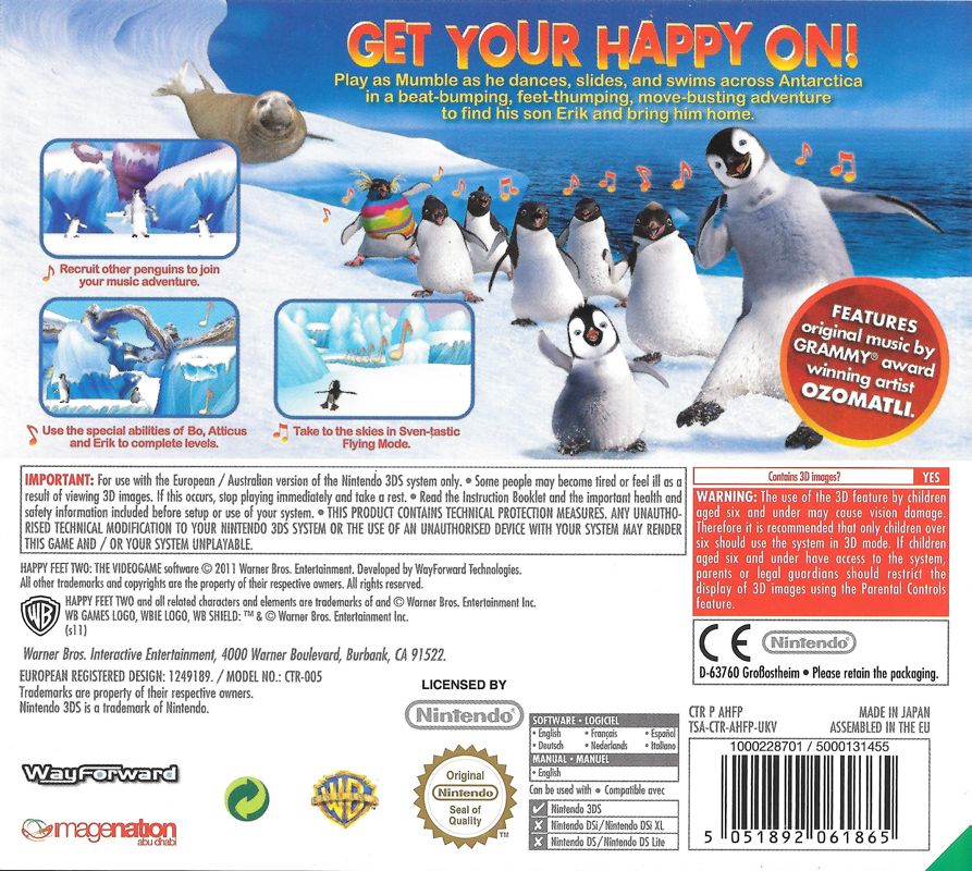 Back Cover for Happy Feet Two: The Videogame (Nintendo 3DS)