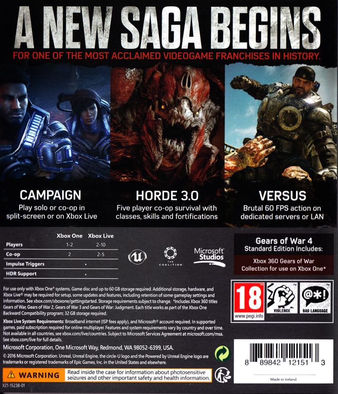 Gears of War 4 cover or packaging material - MobyGames