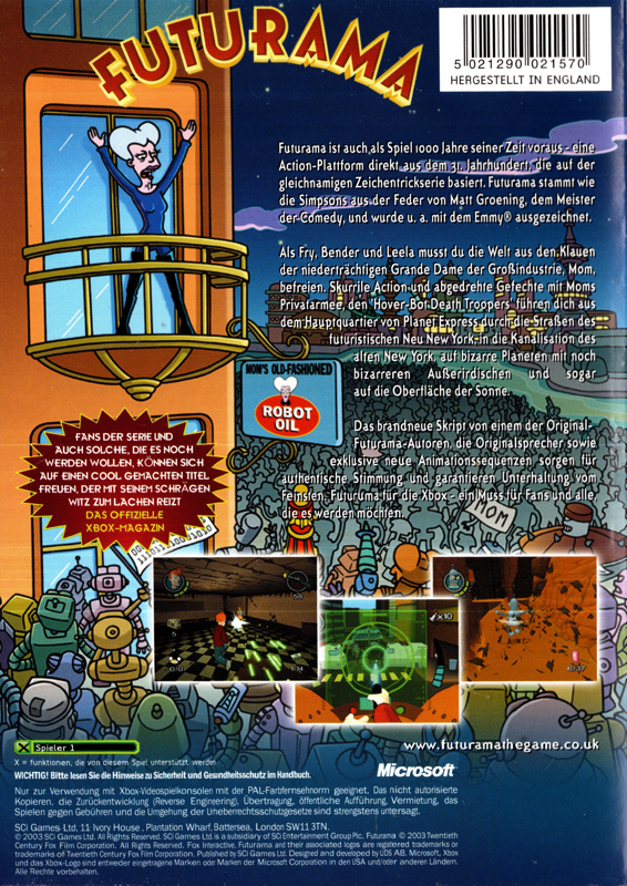 Back Cover for Futurama (Xbox)