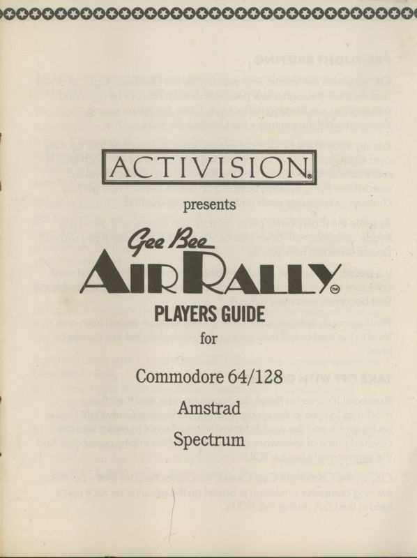 Manual for Gee Bee Air Rally (ZX Spectrum)