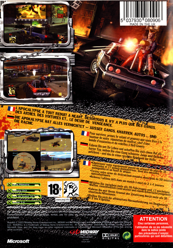 Back Cover for RoadKill (Xbox)