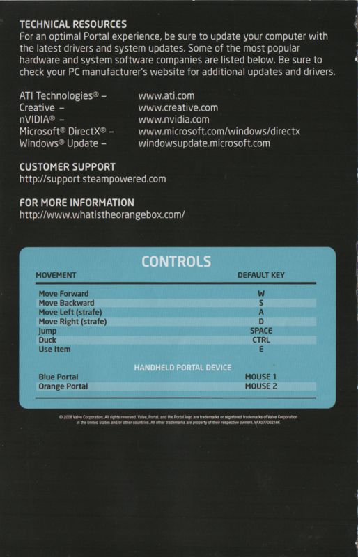 Extras for Portal (Windows): Quick Reference Card - Back