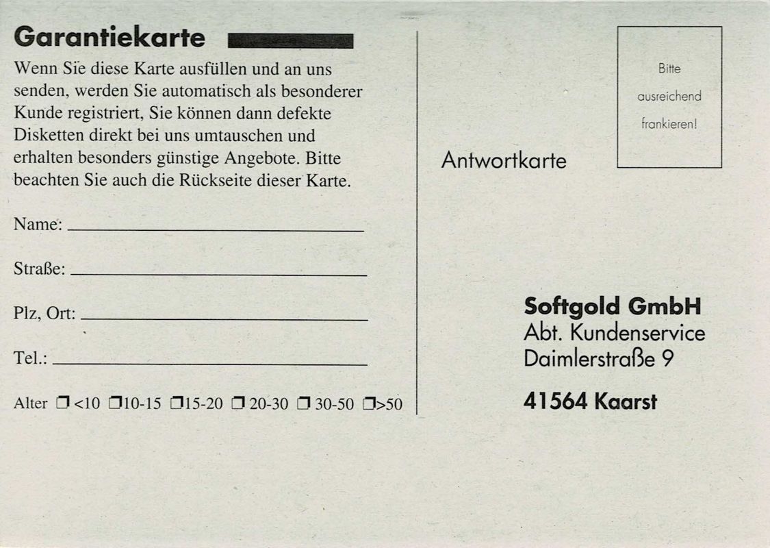 Extras for Star Wars: X-Wing (DOS) (Game in English - German Manuals): Registration Card - Front