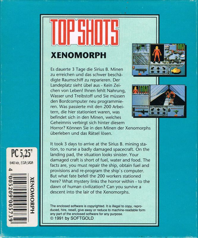 Back Cover for Xenomorph (DOS)