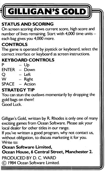 Inside Cover for Gilligan's Gold (ZX Spectrum)