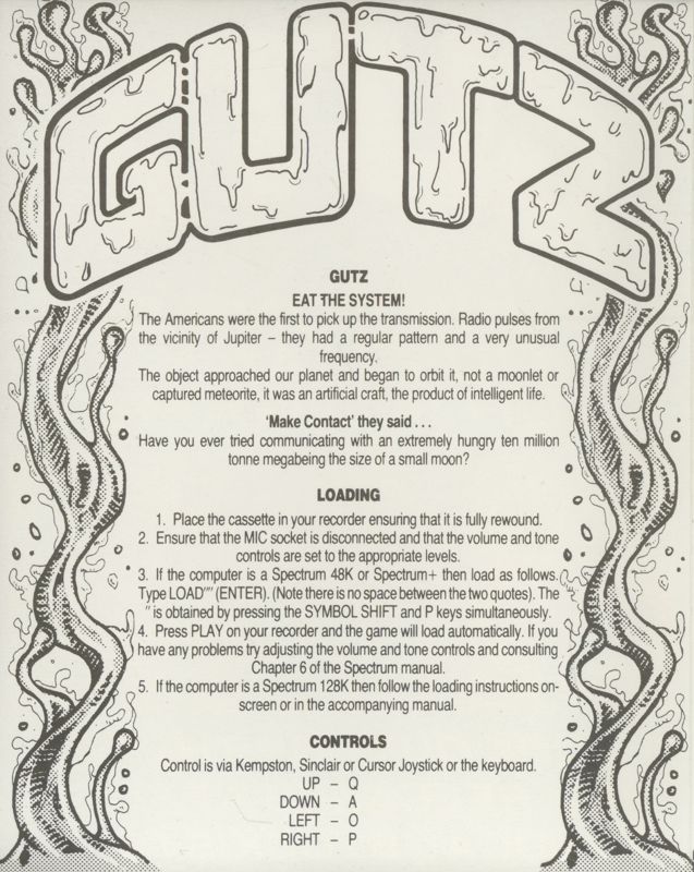Inside Cover for G.U.T.Z. (ZX Spectrum)
