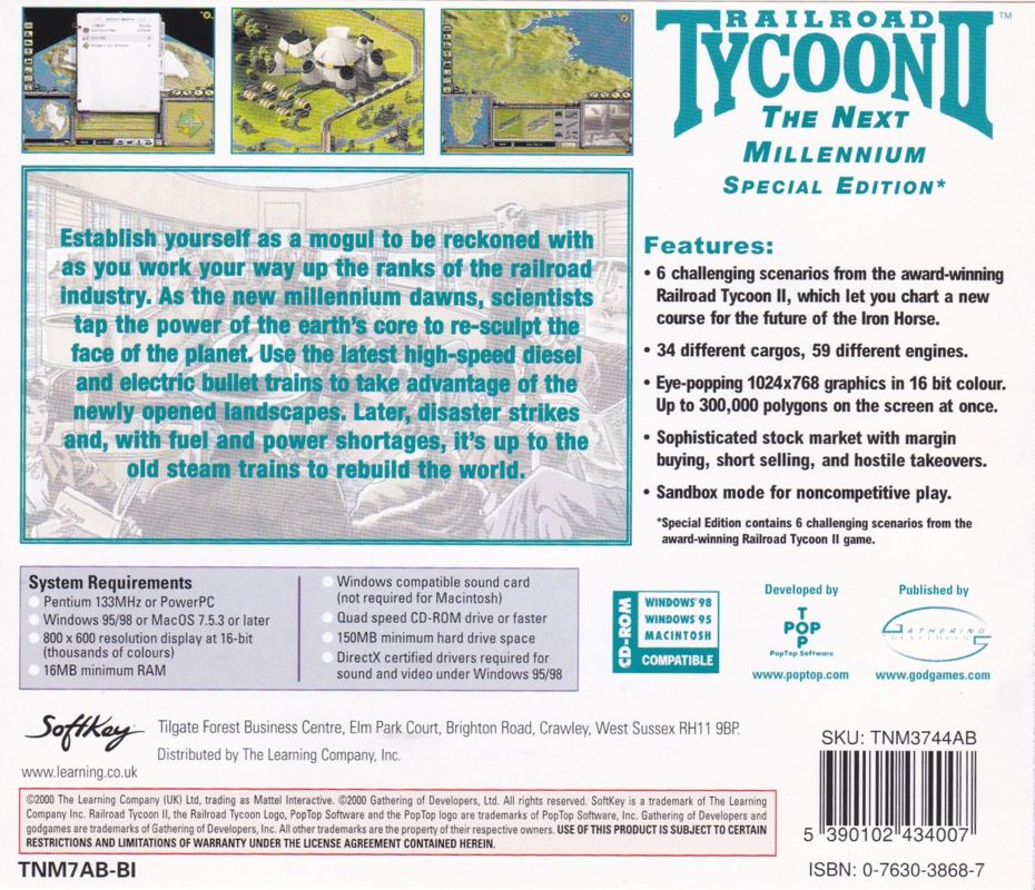 Back Cover for Railroad Tycoon II: The Next Millennium - Special Edition (Macintosh and Windows) (Softkey release)