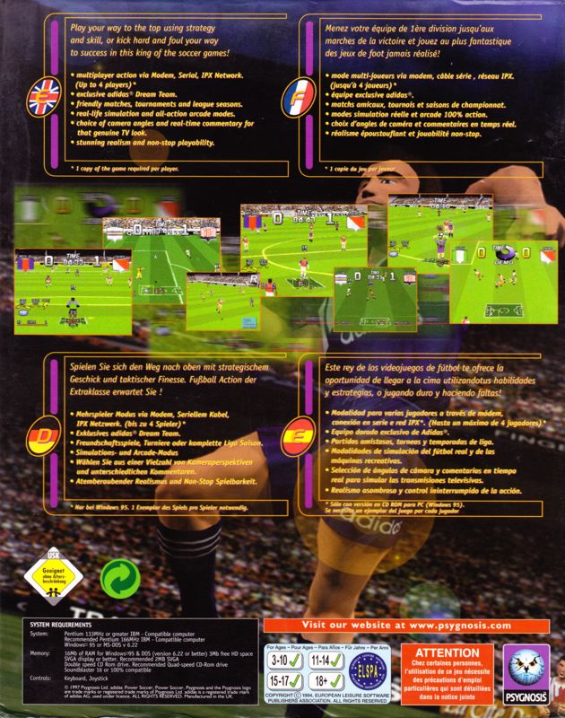Back Cover for adidas Power Soccer (Windows)