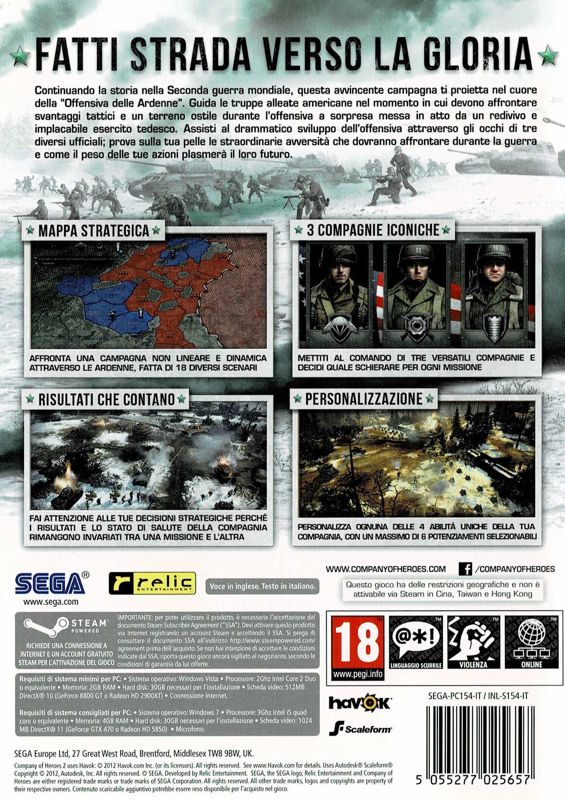 Back Cover for Company of Heroes 2: Ardennes Assault (Windows) (Retail Steam release)