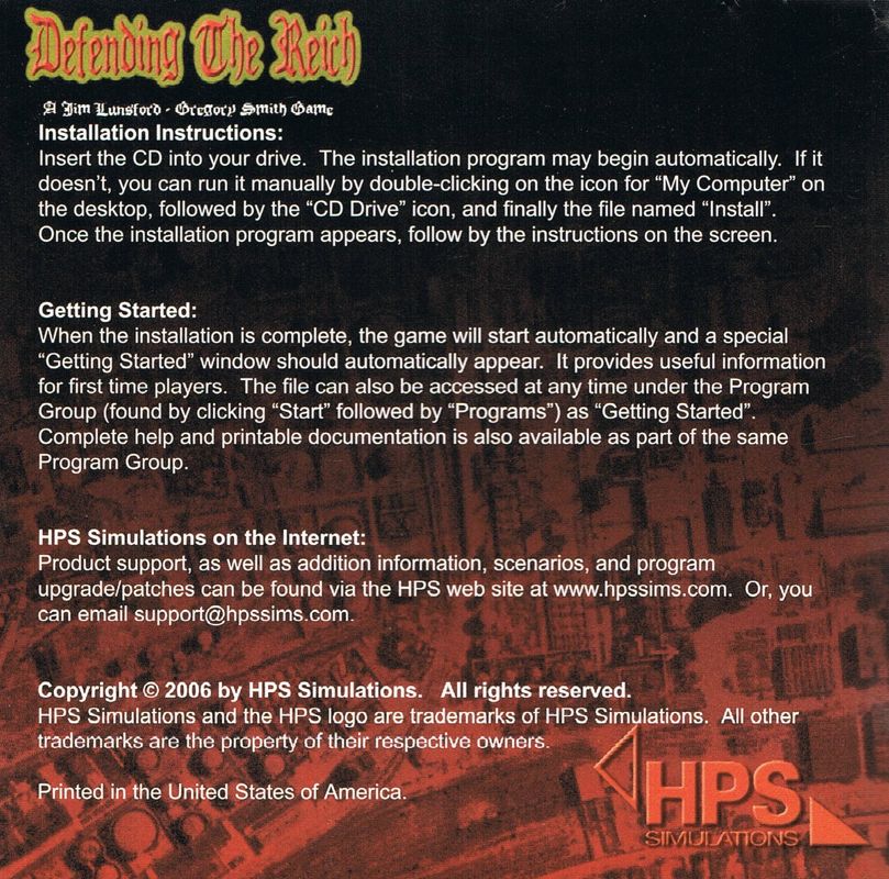 Inside Cover for Defending the Reich (Windows) (Mail order release): Left Inlay