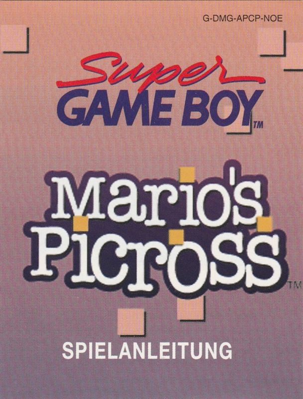 Manual for Mario's Picross (Game Boy): Super Game Boy - Front