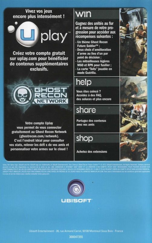 Manual for Tom Clancy's Ghost Recon: Future Soldier (Windows): Back (8-page)