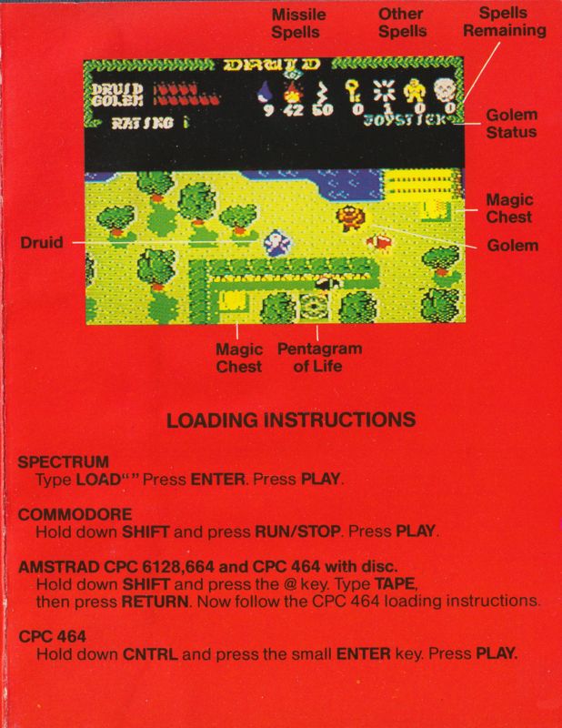 Inside Cover for Druid (ZX Spectrum)
