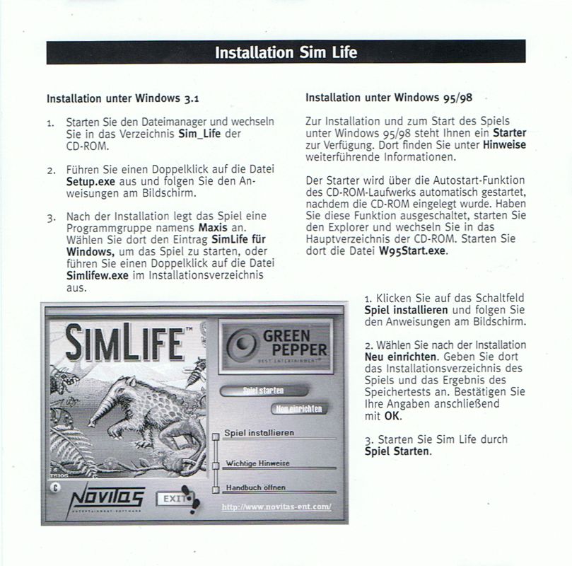 Inside Cover for SimLife (Windows 3.x) (Green Pepper release (#53))