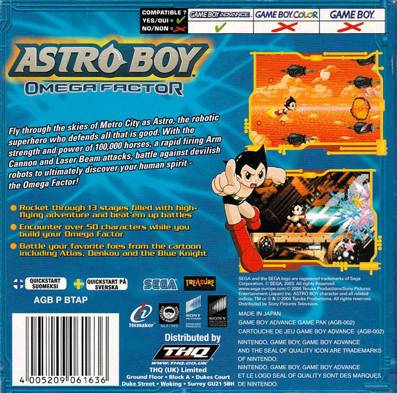 Back Cover for Astro Boy: Omega Factor (Game Boy Advance)