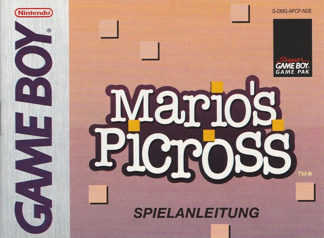 Manual for Mario's Picross (Game Boy): Front