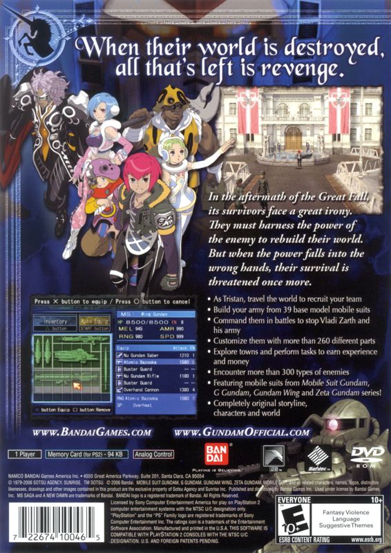 Back Cover for MS Saga: A New Dawn (PlayStation 2)