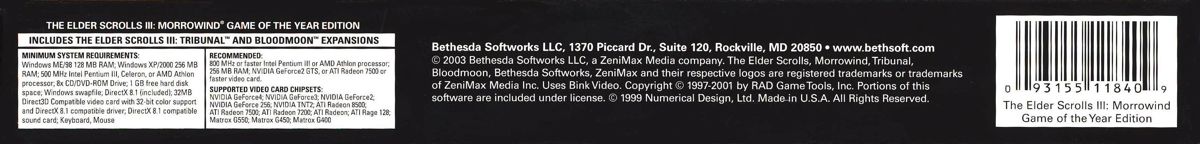 Spine/Sides for The Elder Scrolls III: Morrowind - Game of the Year Edition (Windows) (Budget release): Bottom