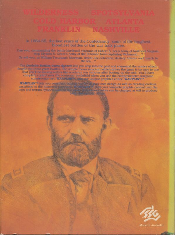 Back Cover for Decisive Battles of the American Civil War, Vol. 3 (Commodore 64)