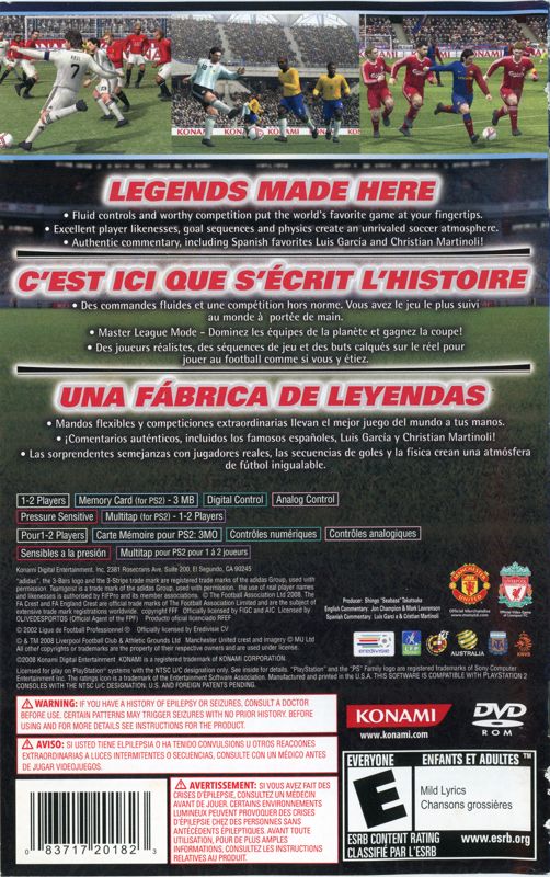 Manual for PES 2009: Pro Evolution Soccer (PlayStation 2): Back