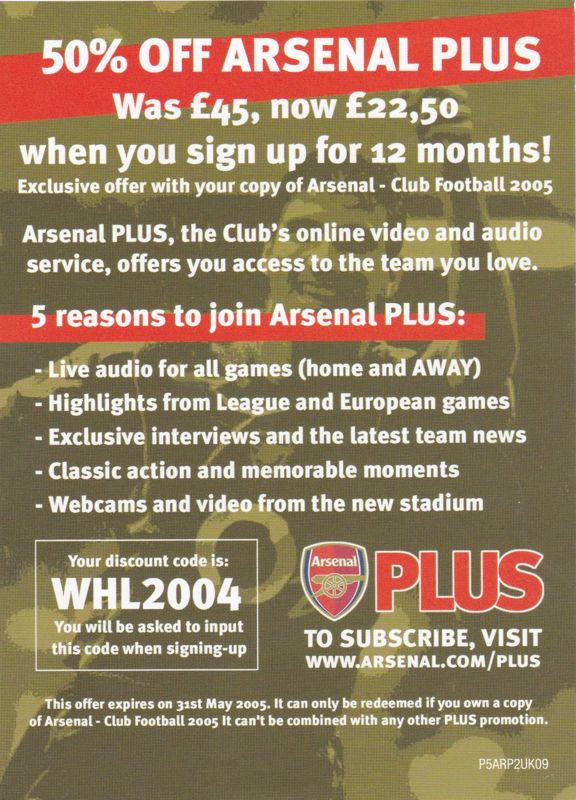 Advertisement for Club Football 2005 (PlayStation 2) (Arsenal version)