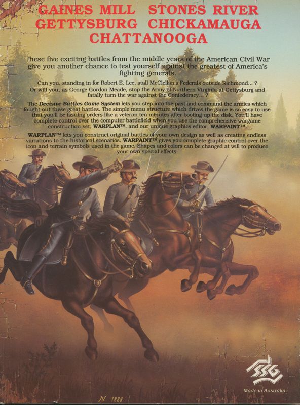 Back Cover for Decisive Battles of the American Civil War, Vol. 2 (Commodore 64)