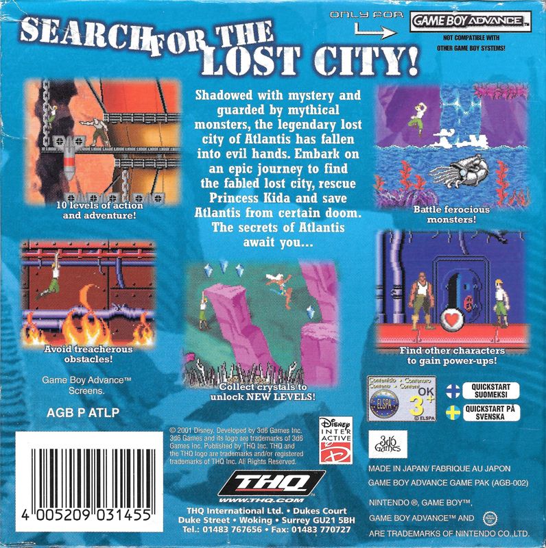 Back Cover for Disney's Atlantis: The Lost Empire (Game Boy Advance)