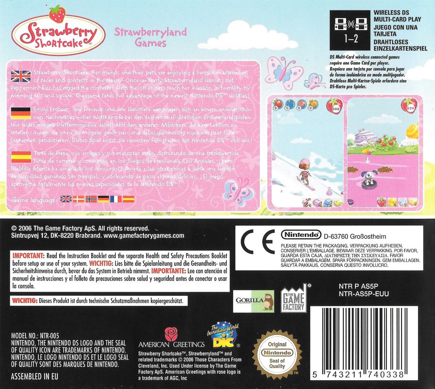 Back Cover for Strawberry Shortcake: Strawberryland Games (Nintendo DS)