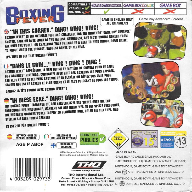 Back Cover for Boxing Fever (Game Boy Advance)