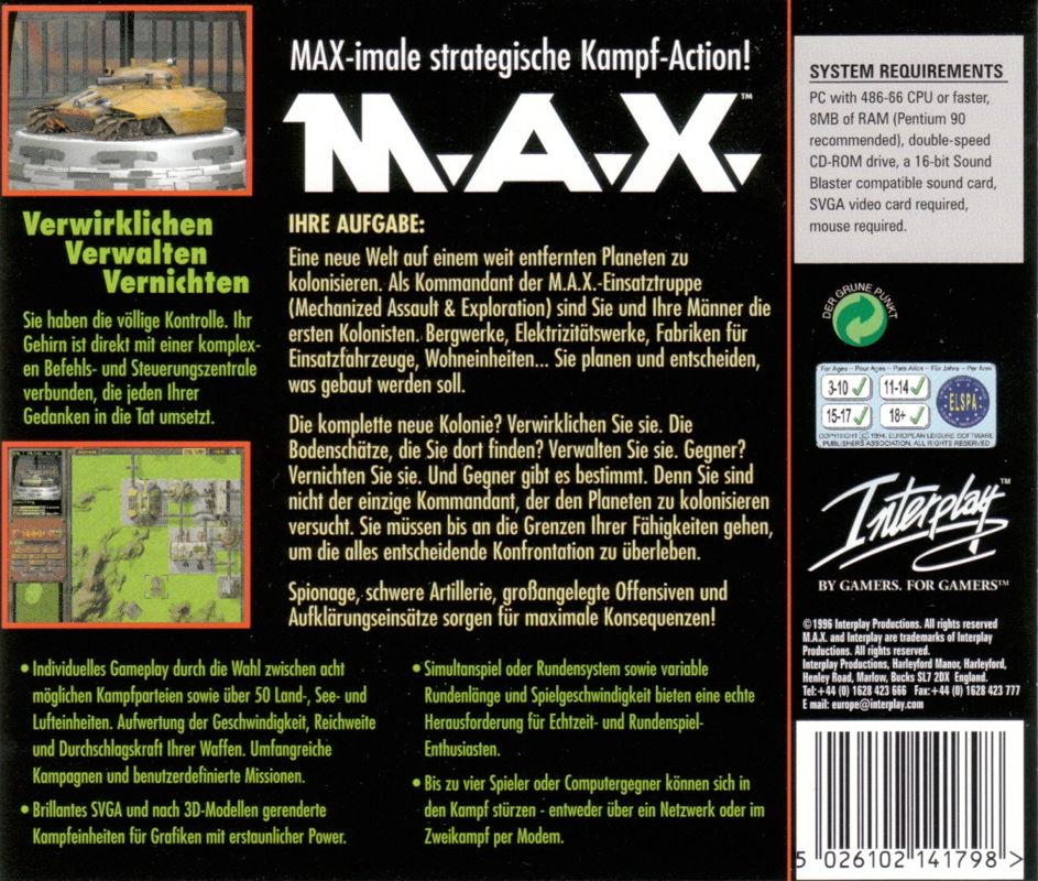 Back Cover for M.A.X.: Mechanized Assault & Exploration (DOS and Windows) (Re-release)