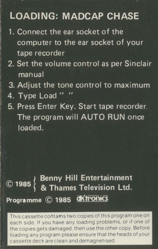 Inside Cover for Benny Hill's Madcap Chase (ZX Spectrum)