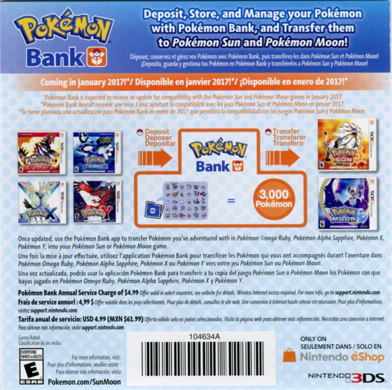 Advertisement for Pokémon Moon (Nintendo 3DS): advertisement back