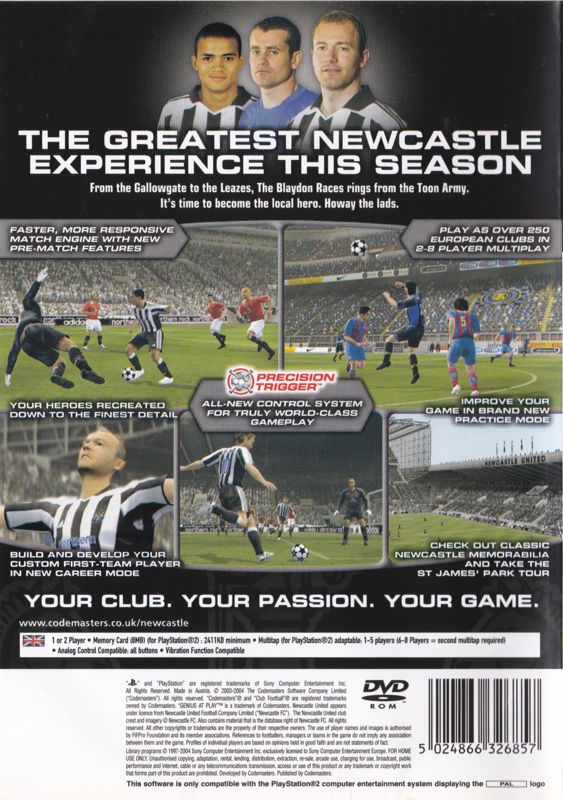 Back Cover for Club Football 2005 (PlayStation 2) (Newcastle United version)