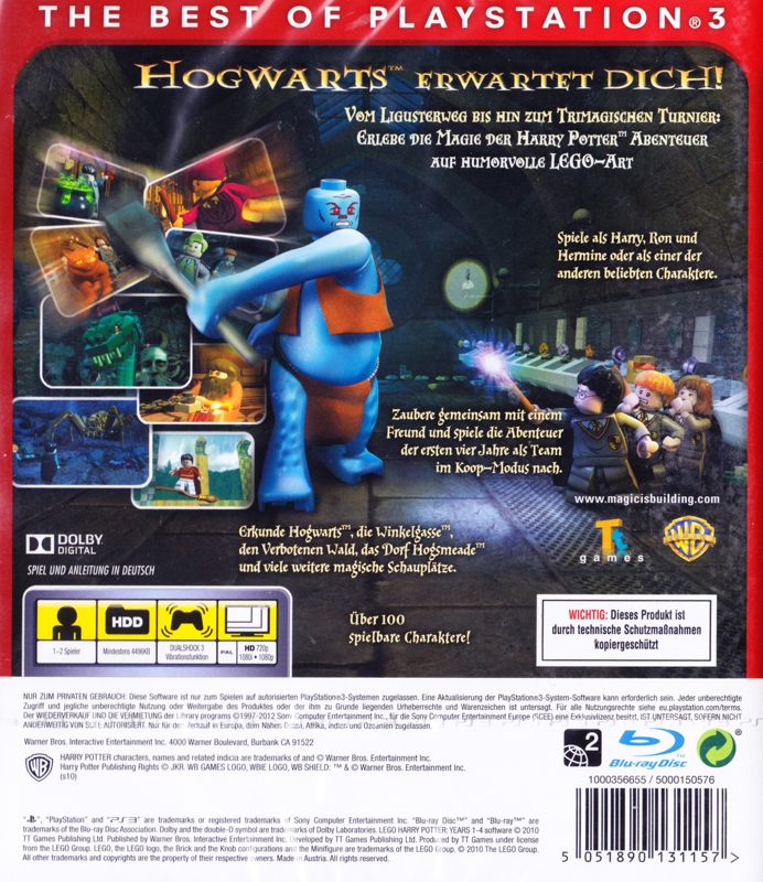 Back Cover for LEGO Harry Potter: Years 1-4 (PlayStation 3) (PS3 Essentials release)