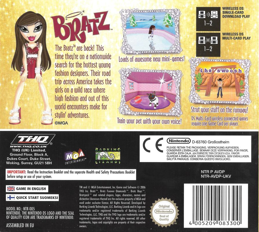 Back Cover for Bratz Forever Diamondz (Nintendo DS)