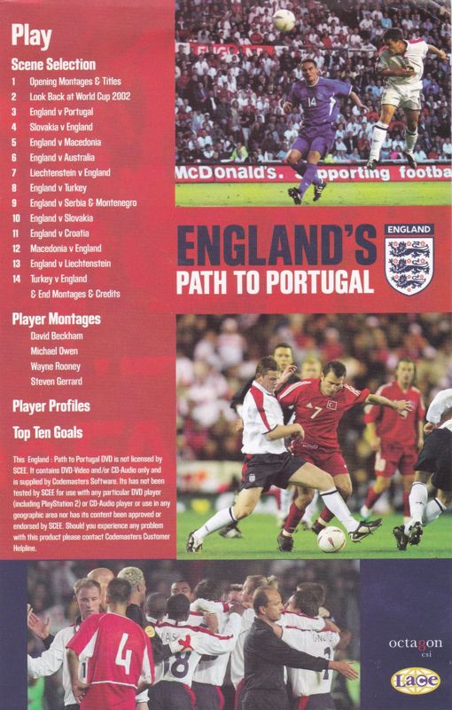 Reference Card for England International Football (PlayStation 2): Bonus DVD Content: Back