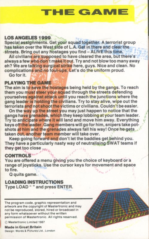 Inside Cover for Los Angeles SWAT (ZX Spectrum)