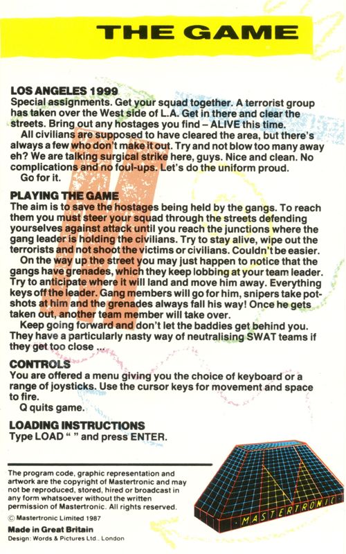 Inside Cover for Los Angeles SWAT (ZX Spectrum) (Alternate release)