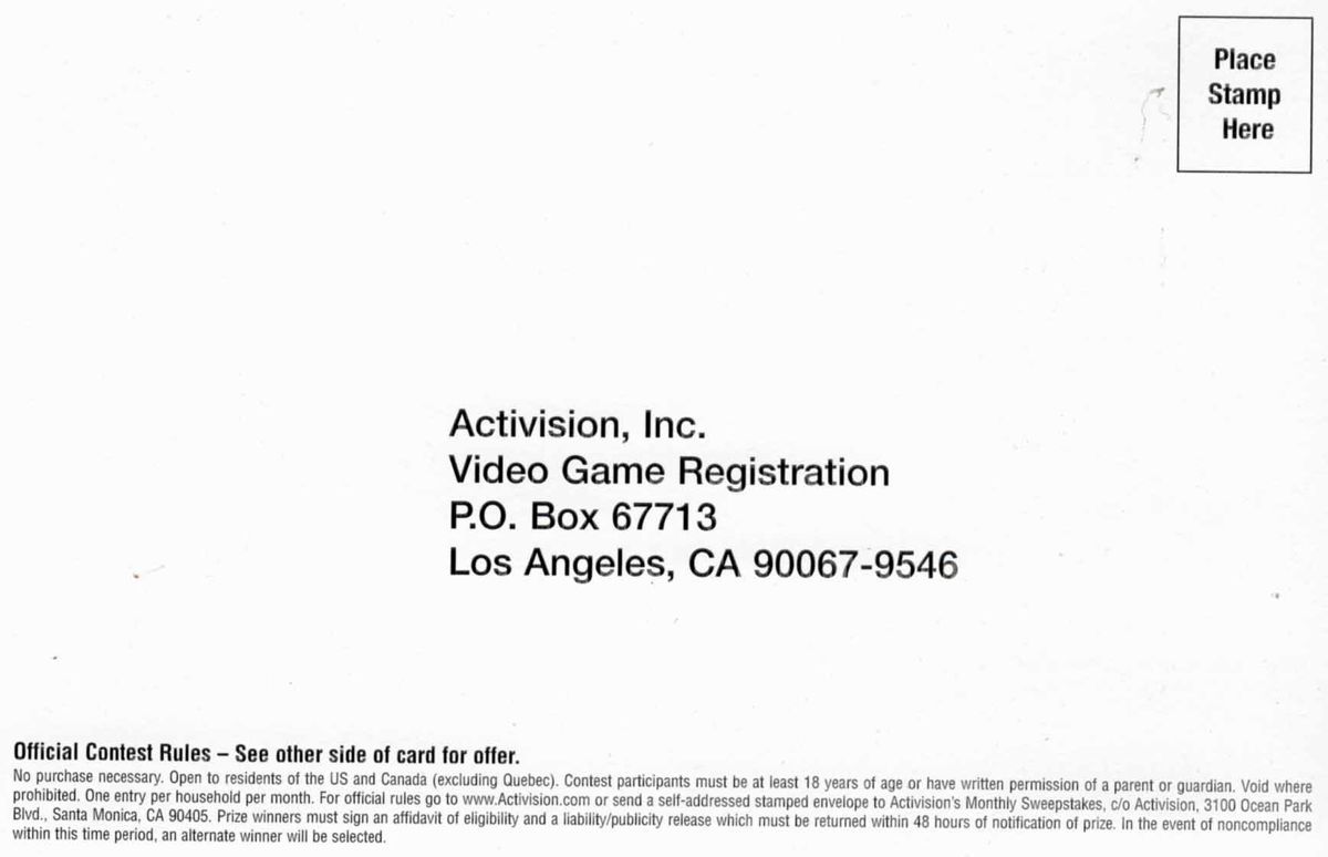 Other for Return to Castle Wolfenstein: Tides of War (Xbox): Registration card - address side