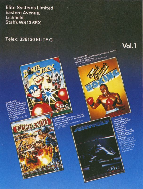 Back Cover for Best of Elite: Vol. 1 (ZX Spectrum)
