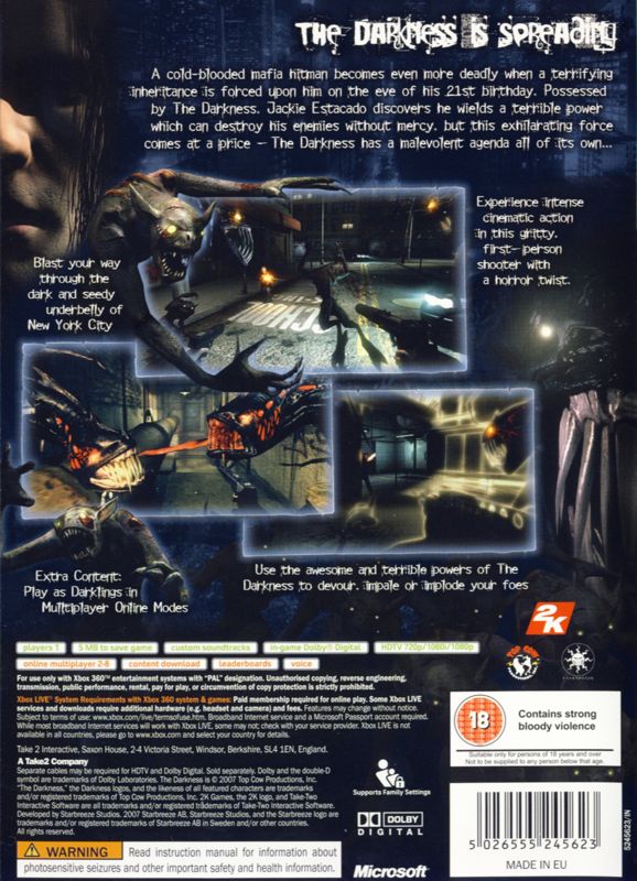 Back Cover for The Darkness (Xbox 360)