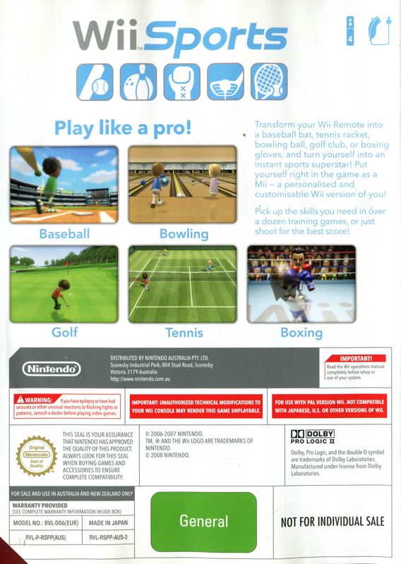 Back Cover for Wii Sports (Wii) (Second alternate release)