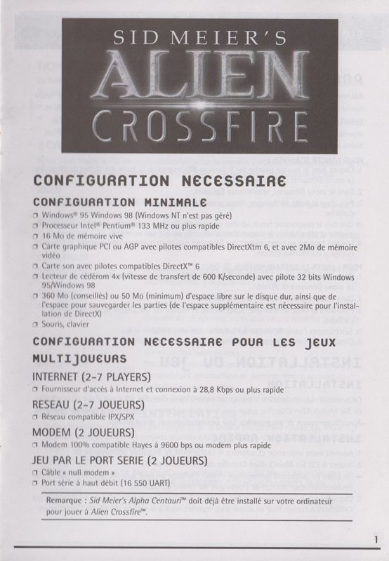Extras for Sid Meier's Alien Crossfire (Windows): Intallation Booklet - Front