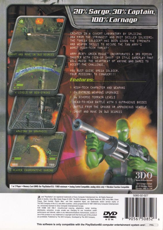 Back Cover for Army Men: Green Rogue (PlayStation 2)