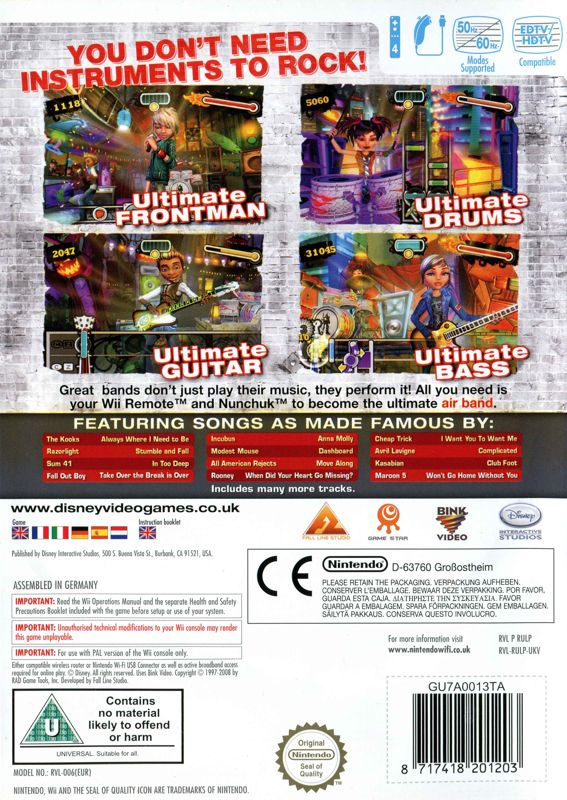 Back Cover for Ultimate Band (Wii)