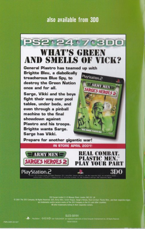 Manual for Army Men: Green Rogue (PlayStation 2): Back