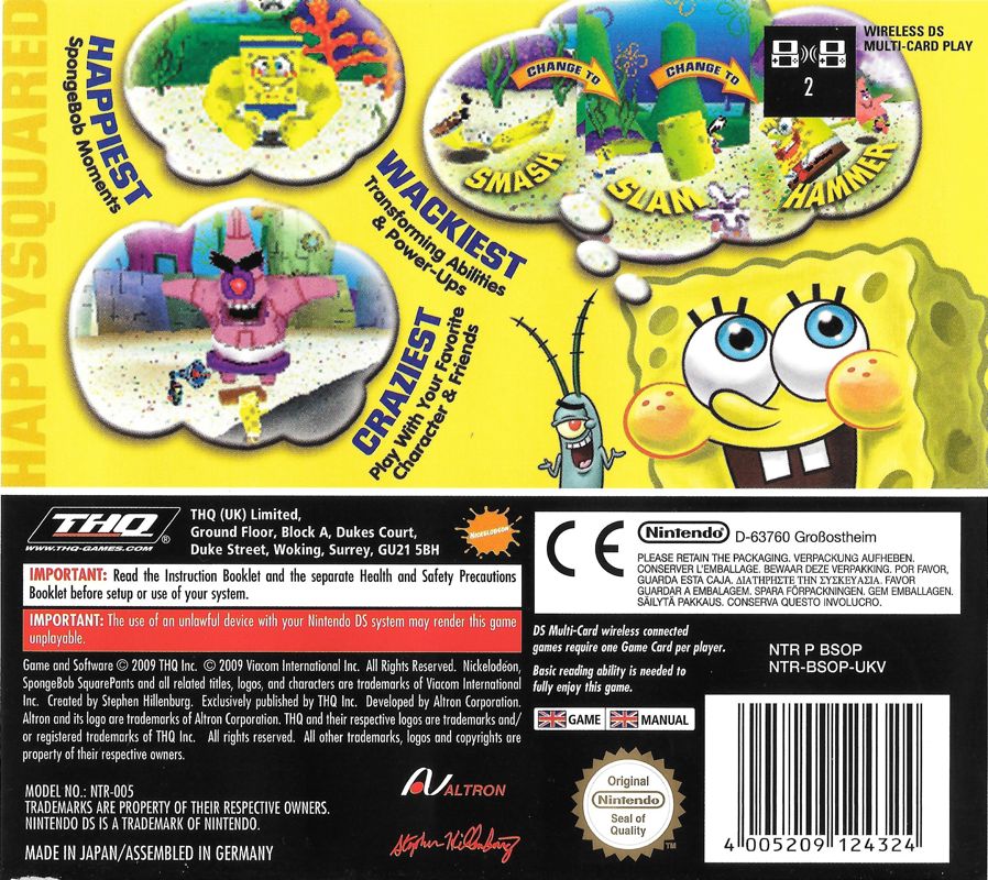 Back Cover for SpongeBob's Truth or Square (Nintendo DS)