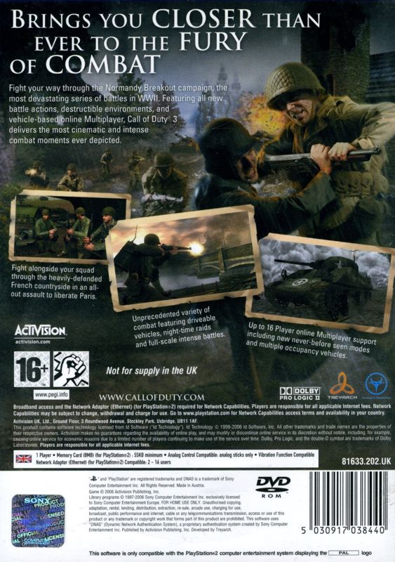 Back Cover for Call of Duty 3 (PlayStation 2)