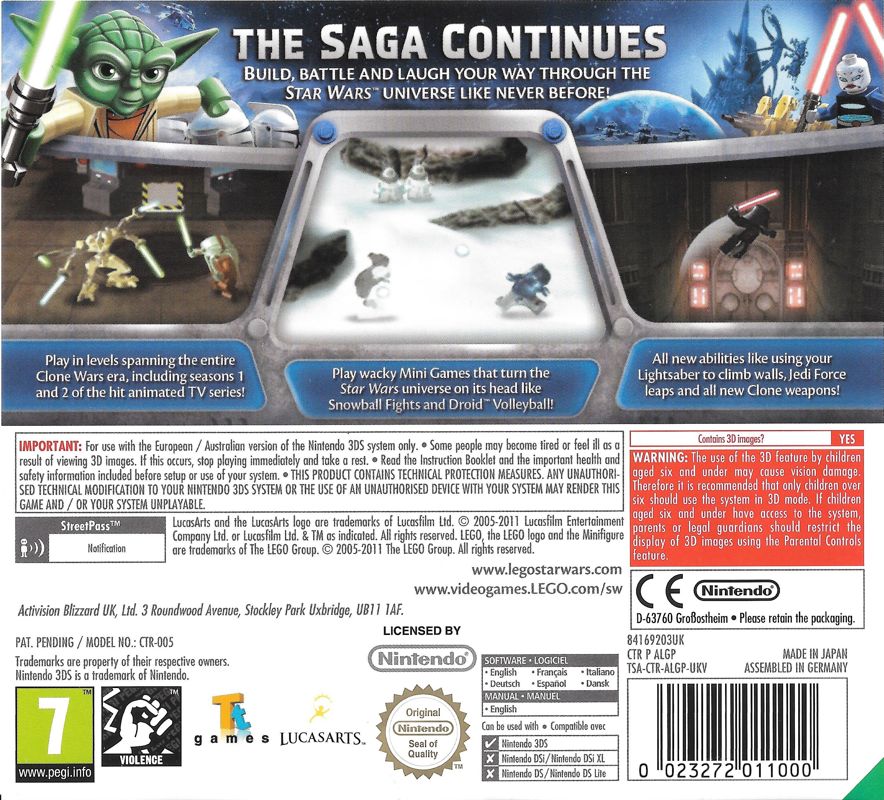 Back Cover for LEGO Star Wars III: The Clone Wars (Nintendo 3DS)