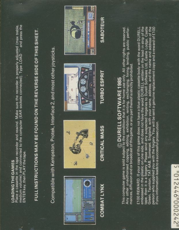 Back Cover for Durell Big 4 (ZX Spectrum)
